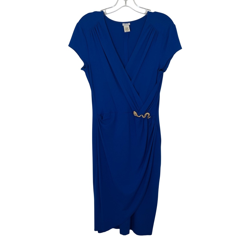 Vintage Cache Dress‎ Royal Blue Snake Detail Wrap Front Bodycon V-Neck Knit L